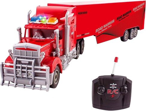Vokodo RC Semi Truck and Trailer 23" with Lights Electric Hauler Remote Control Kids Big Rig Toy Carrier Van Transport Vehicle Ready to Run Semi-Truck Cargo Car Great Gift for Children Boys Girls Red in Saudi Arabia