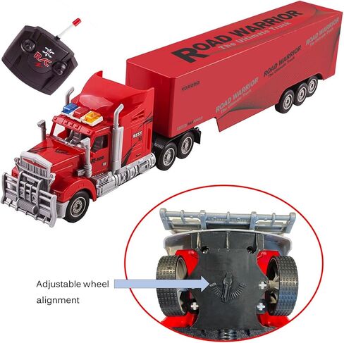 Vokodo RC Semi Truck and Trailer 23" with Lights Electric Hauler Remote Control Kids Big Rig Toy Carrier Van Transport Vehicle Ready to Run Semi-Truck Cargo Car Great Gift for Children Boys Girls Red in Saudi Arabia