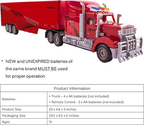Vokodo RC Semi Truck and Trailer 23" with Lights Electric Hauler Remote Control Kids Big Rig Toy Carrier Van Transport Vehicle Ready to Run Semi-Truck Cargo Car Great Gift for Children Boys Girls Red in Saudi Arabia