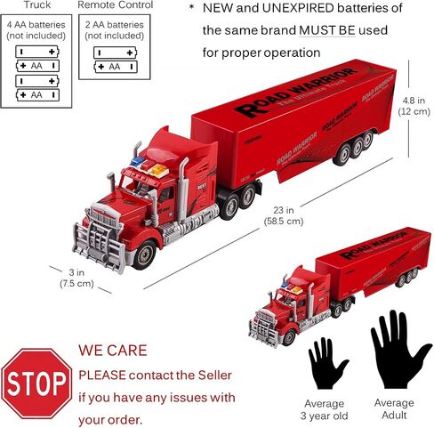 Vokodo RC Semi Truck and Trailer 23" with Lights Electric Hauler Remote Control Kids Big Rig Toy Carrier Van Transport Vehicle Ready to Run Semi-Truck Cargo Car Great Gift for Children Boys Girls Red in Saudi Arabia