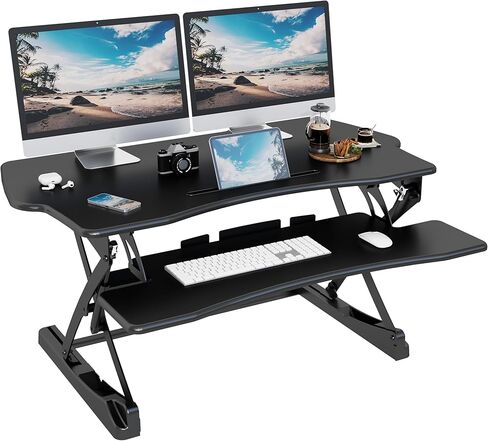 Standing Desk Converter, 47" Height Adjustable Sit Stand Desk Riser for Dual Monitors with Keyboard Tray, Black, SD10L in Kuwait