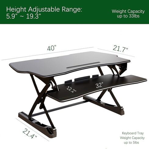 Standing Desk Converter, 47" Height Adjustable Sit Stand Desk Riser for Dual Monitors with Keyboard Tray, Black, SD10L in Kuwait