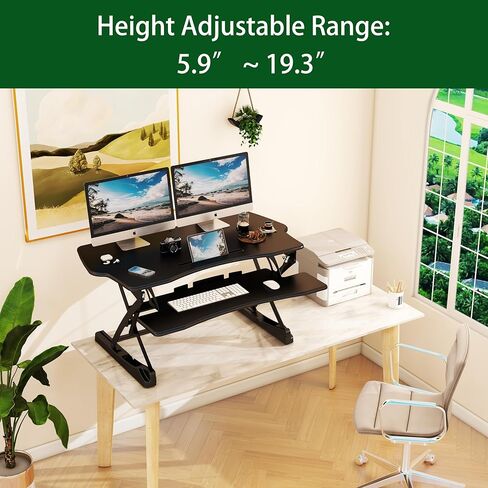 Standing Desk Converter, 47" Height Adjustable Sit Stand Desk Riser for Dual Monitors with Keyboard Tray, Black, SD10L in Kuwait