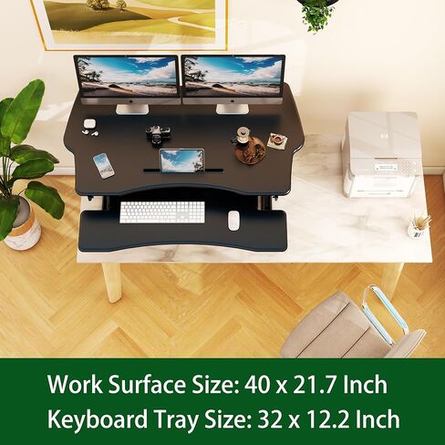 Standing Desk Converter, 47" Height Adjustable Sit Stand Desk Riser for Dual Monitors with Keyboard Tray, Black, SD10L in Kuwait