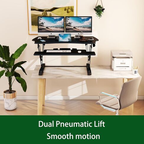 Standing Desk Converter, 47" Height Adjustable Sit Stand Desk Riser for Dual Monitors with Keyboard Tray, Black, SD10L in Kuwait