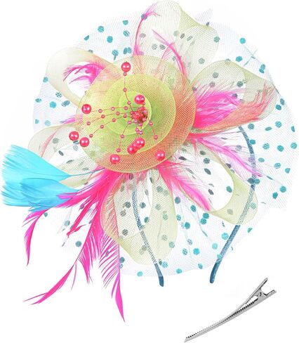 Zivyes قطع زينة القبعات للنساء قبعة حفلات الشاي كنتاكي ديربي قبعة الزفاف خوذة ريشة شبكة مشبك شعر in Kuwait