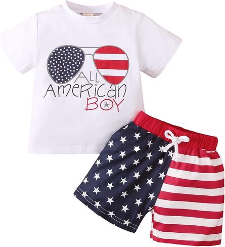 MAYUMMPY Baby Girls Boys 4th of July Outfit American Flag Tee Romper Short Pants Infant Independence Day Clothes Set in Saudi Arabia