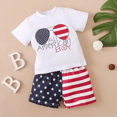 MAYUMMPY Baby Girls Boys 4th of July Outfit American Flag Tee Romper Short Pants Infant Independence Day Clothes Set in Saudi Arabia