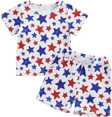 Mayummpy طفل الفتيات الفتيان 4th من يوليو الزي العلم الأمريكي المحملة رومبير السراويل القصيرة الرضع عيد الاستقلال الملابس مجموعة in Kuwait