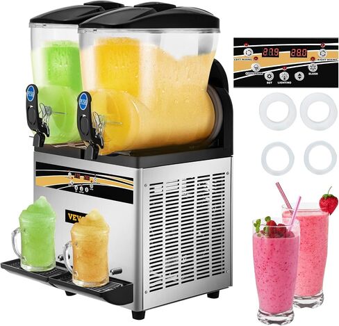 VEVOR Commercial Slushy Machine, 15Lx2 Tank Margarita Maker, 1000W Stainless Steel Smoothie Frozen Drink Maker for Supermarkets Cafés Restaurants Bars Home Use in Saudi Arabia
