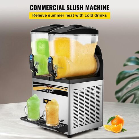 VEVOR Commercial Slushy Machine, 15Lx2 Tank Margarita Maker, 1000W Stainless Steel Smoothie Frozen Drink Maker for Supermarkets Cafés Restaurants Bars Home Use in Saudi Arabia