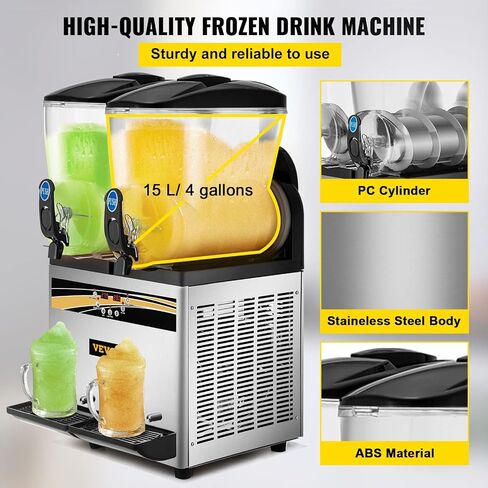 VEVOR Commercial Slushy Machine, 15Lx2 Tank Margarita Maker, 1000W Stainless Steel Smoothie Frozen Drink Maker for Supermarkets Cafés Restaurants Bars Home Use in Saudi Arabia