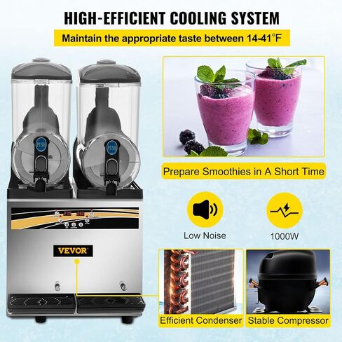 VEVOR Commercial Slushy Machine, 15Lx2 Tank Margarita Maker, 1000W Stainless Steel Smoothie Frozen Drink Maker for Supermarkets Cafés Restaurants Bars Home Use in Saudi Arabia