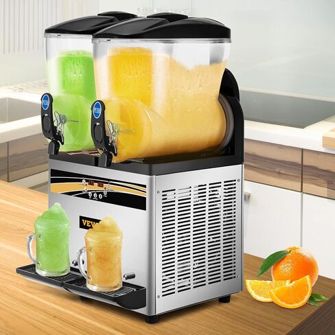VEVOR Commercial Slushy Machine, 15Lx2 Tank Margarita Maker, 1000W Stainless Steel Smoothie Frozen Drink Maker for Supermarkets Cafés Restaurants Bars Home Use in Saudi Arabia