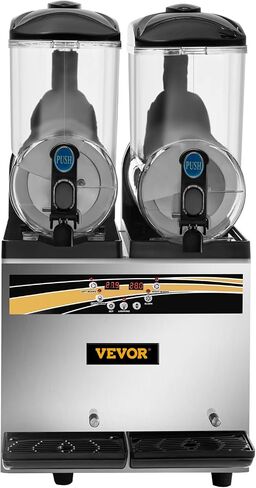 VEVOR Commercial Slushy Machine, 15Lx2 Tank Margarita Maker, 1000W Stainless Steel Smoothie Frozen Drink Maker for Supermarkets Cafés Restaurants Bars Home Use in Saudi Arabia