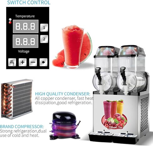 Slushie Machine Commercial Margarita Frozen Drink Smoothie Maker with Double Tank 30L(8Gal 15Lx2) Cocktail Machines for Bar Party Mobile Store Carnival, 950W Mix Drink Machineries, One Click Cleaning in Kuwait