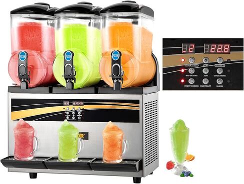 VEVOR Commercial Slushy Machine, 15Lx2 Tank Margarita Maker, 1000W Stainless Steel Smoothie Frozen Drink Maker for Supermarkets Cafés Restaurants Bars Home Use in Saudi Arabia