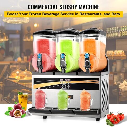 VEVOR Commercial Slushy Machine, 15Lx2 Tank Margarita Maker, 1000W Stainless Steel Smoothie Frozen Drink Maker for Supermarkets Cafés Restaurants Bars Home Use in Saudi Arabia