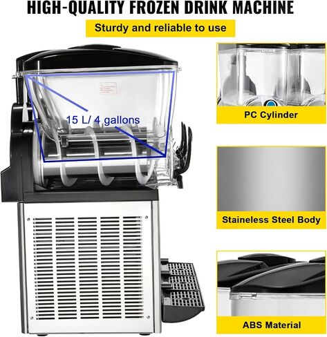 VEVOR Commercial Slushy Machine, 15Lx2 Tank Margarita Maker, 1000W Stainless Steel Smoothie Frozen Drink Maker for Supermarkets Cafés Restaurants Bars Home Use in Saudi Arabia