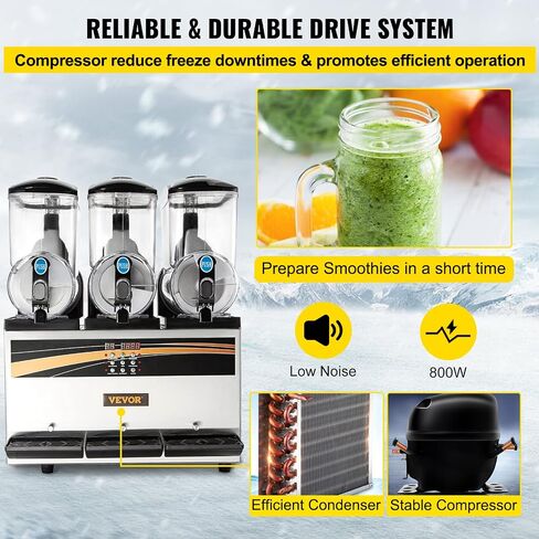 VEVOR Commercial Slushy Machine, 15Lx2 Tank Margarita Maker, 1000W Stainless Steel Smoothie Frozen Drink Maker for Supermarkets Cafés Restaurants Bars Home Use in Saudi Arabia