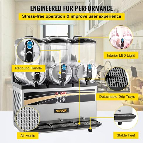 VEVOR Commercial Slushy Machine, 15Lx2 Tank Margarita Maker, 1000W Stainless Steel Smoothie Frozen Drink Maker for Supermarkets Cafés Restaurants Bars Home Use in Saudi Arabia