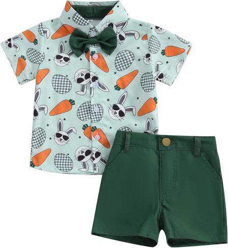 Toddler Baby Boy Clothes Summer Outfits Short Sleeve Button Down Shirt Tops + Solid Shorts Clothing Set in Saudi Arabia