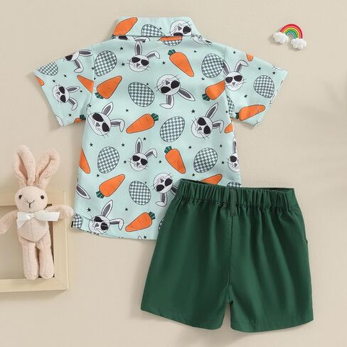 Toddler Baby Boy Clothes Summer Outfits Short Sleeve Button Down Shirt Tops + Solid Shorts Clothing Set in Saudi Arabia