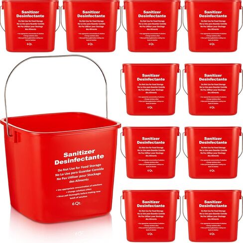 Mumufy 12 Pcs Commercial Cleaning Bucket 6 Quart Cleaning Pail Kitchen Sanitizer Bucket with Handle Household Sanitation Bucket Detergent Plastic Pail for Classroom Home Use (Red) in Saudi Arabia