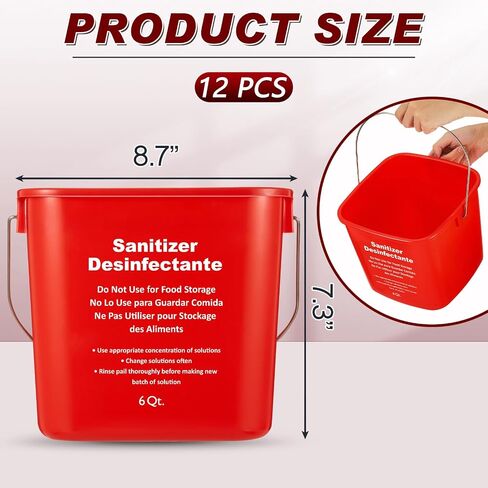 Mumufy 12 Pcs Commercial Cleaning Bucket 6 Quart Cleaning Pail Kitchen Sanitizer Bucket with Handle Household Sanitation Bucket Detergent Plastic Pail for Classroom Home Use (Red) in Saudi Arabia