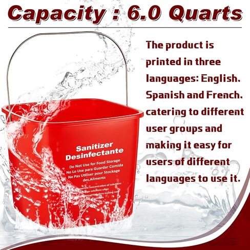 Mumufy 12 Pcs Commercial Cleaning Bucket 6 Quart Cleaning Pail Kitchen Sanitizer Bucket with Handle Household Sanitation Bucket Detergent Plastic Pail for Classroom Home Use (Red) in Saudi Arabia