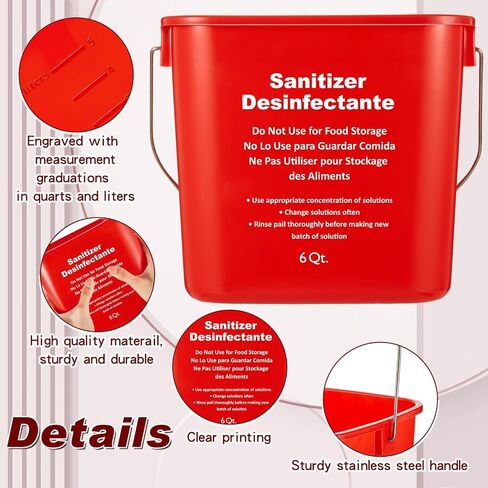 Mumufy 12 Pcs Commercial Cleaning Bucket 6 Quart Cleaning Pail Kitchen Sanitizer Bucket with Handle Household Sanitation Bucket Detergent Plastic Pail for Classroom Home Use (Red) in Saudi Arabia