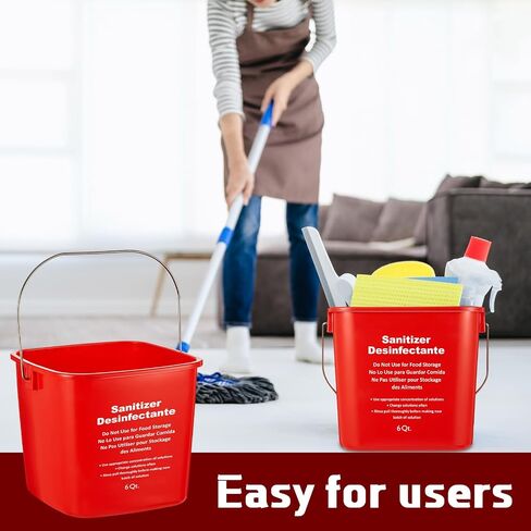 Mumufy 12 Pcs Commercial Cleaning Bucket 6 Quart Cleaning Pail Kitchen Sanitizer Bucket with Handle Household Sanitation Bucket Detergent Plastic Pail for Classroom Home Use (Red) in Saudi Arabia