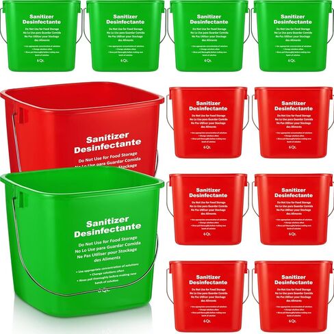 Mumufy 12 Pcs Commercial Cleaning Bucket 6 Quart Cleaning Pail Kitchen Sanitizer Bucket with Handle Household Sanitation Bucket Detergent Plastic Pail for Classroom Home Use (Red) in Saudi Arabia