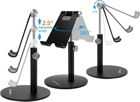 Adjustable Tablet/Phone Stand, AICase Telescopic Adjustable iPad Stand Holder,Universal Multi Angle Aluminum Stand Compatible with iPhone Smart Cell Phone/Tablet/iPad(4-13 inch), Black in Kuwait