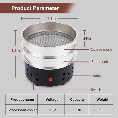 iCosoni Coffee Bean cooler Electric Coffee Roasting Cooling Machine High Capacity 1000G Double layer Collect Coffee Chaff (1000G BLACK) in Saudi Arabia