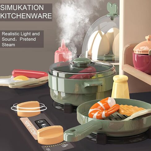 Kitchen Playset for Toddlers - Pretend Food, Real Sounds & Lights, Play Sink, Cooking Stove with Steam for Boys and Girls, Red in Saudi Arabia