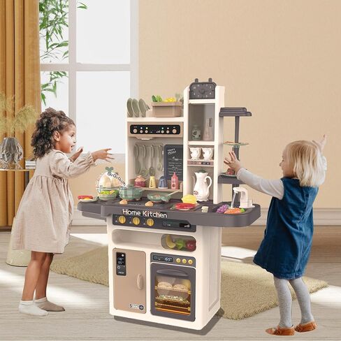 Kitchen Playset for Toddlers - Pretend Food, Real Sounds & Lights, Play Sink, Cooking Stove with Steam for Boys and Girls, Red in Saudi Arabia