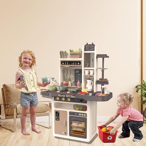 Kitchen Playset for Toddlers - Pretend Food, Real Sounds & Lights, Play Sink, Cooking Stove with Steam for Boys and Girls, Red in Saudi Arabia