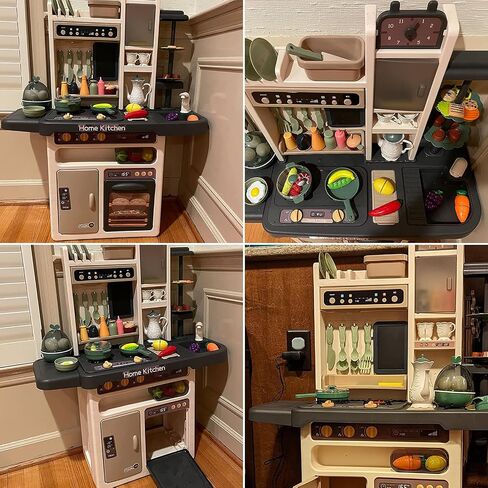 Kitchen Playset for Toddlers - Pretend Food, Real Sounds & Lights, Play Sink, Cooking Stove with Steam for Boys and Girls, Red in Saudi Arabia