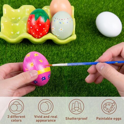 8 قطع من البيض الخشبي المزيف من BigOtters، بيض عيد الفصح الخشبي 3 ألوان بيض خشبي لصيد عيد الفصح والحرف اليدوية وتزيين اللوحة in Kuwait