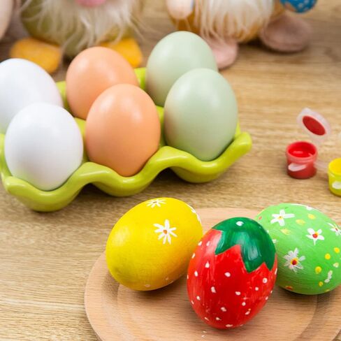 8 قطع من البيض الخشبي المزيف من BigOtters، بيض عيد الفصح الخشبي 3 ألوان بيض خشبي لصيد عيد الفصح والحرف اليدوية وتزيين اللوحة in Kuwait