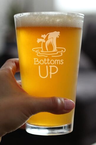 Bottoms Up - Pint Glass for Beer - Funny Duck Themed Gifts - Lake House Decor for Women and Men - 16 Oz Glasses in Saudi Arabia