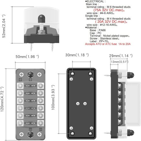 كتلة الصمامات E-Bro 12 فولت، كتلة الصمامات البحرية، كتلة الصمامات الشفرة مع صندوق مصهر السيارات السلبي ATC/ATO المقاوم للماء للسيارات 12 فولت/24 فولت/السيارة/الشاحنة/القارب/البحرية/RV (6 اتجاهات) in Kuwait