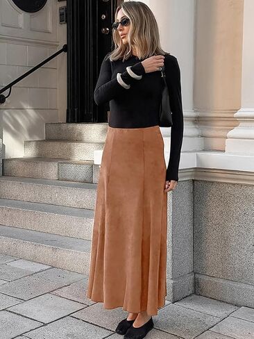 Utcoco Womens Faux Suede Maxi Skirt Elegant High High in Saudi Arabia