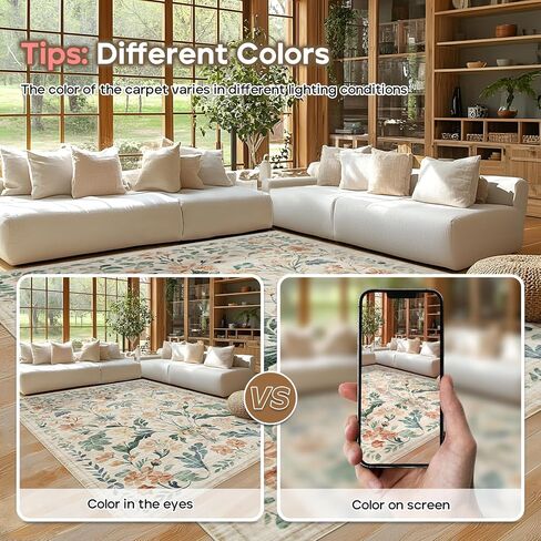 Machine Washable Area Rugs 2x3: Small Entryway Rug Soft Anti-Skid Thin Carpet Floral Indoor Door Mat Floor Neutral Carpets for Entrance Bedroom Kitchen Laundry Bathroom Beige in Saudi Arabia