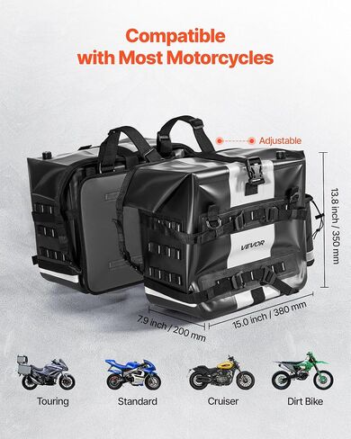 VEVOR Motorcycle Saddlebags, 30L (15L x 2) Large Capacity Saddle Bag Compatible with Grom (2022-2025), Navi, Z125 and Most Motorcycles, Sport Motorbike Side Bag with Waterproof Rain Cover and Straps in Saudi Arabia
