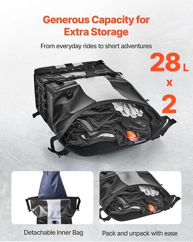 VEVOR Motorcycle Saddlebags, 30L (15L x 2) Large Capacity Saddle Bag Compatible with Grom (2022-2025), Navi, Z125 and Most Motorcycles, Sport Motorbike Side Bag with Waterproof Rain Cover and Straps in Saudi Arabia