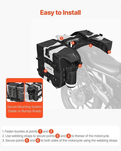 VEVOR Motorcycle Saddlebags, 30L (15L x 2) Large Capacity Saddle Bag Compatible with Grom (2022-2025), Navi, Z125 and Most Motorcycles, Sport Motorbike Side Bag with Waterproof Rain Cover and Straps in Saudi Arabia