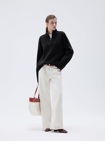 SUUKSESS Women Cashmere Oversized Quarter Zip Pullover Sweater Long Sleeve Collared Ribbed Knit Jumper Tops in Saudi Arabia