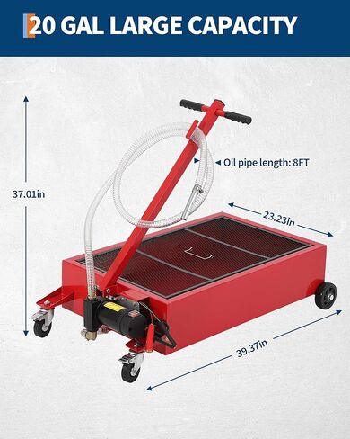 Peakpursuit 20 جالون تصريف الزيت ، مقلاة تصريف الزيت المنخفضة مع مضخة كهربائية 110 فولت 8 أقدام ومقبض قابلة للطي للسيارات والشاحنات وسيارات الدفع الرباعي و RVS in Kuwait